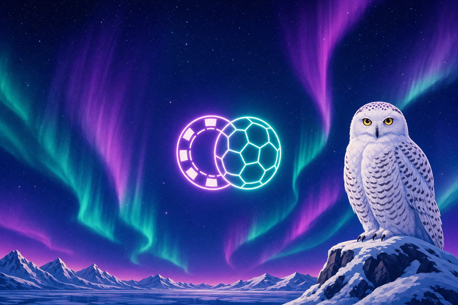 Illustration of a Snowy Owl beside a glowing casino chip and soccer ball icon, representing Betway's combined sportsbook and casino