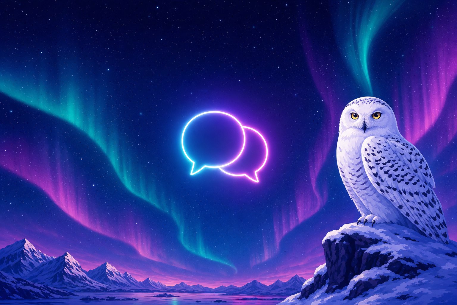 Illustration of a Snowy Owl beside two glowing chat-bubble icons, representing Casino Days's live-dealer support