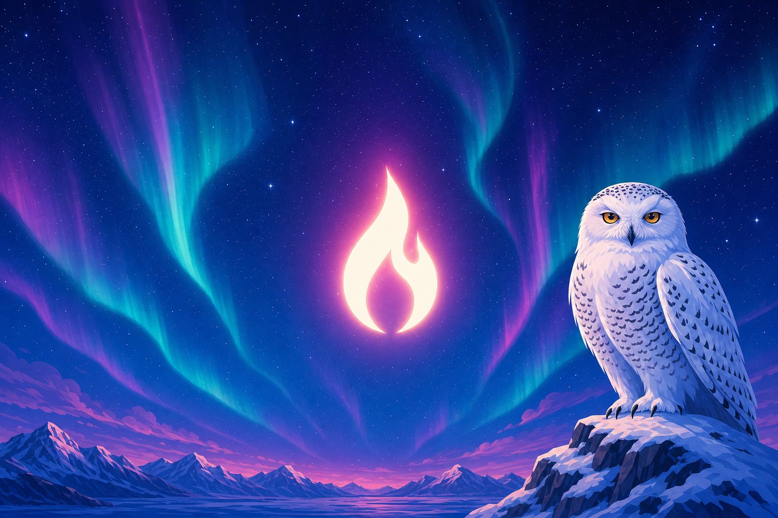 Illustration of a Snowy Owl beside a glowing flame icon, representing Fire Vegas's fast-growing new catalogue
