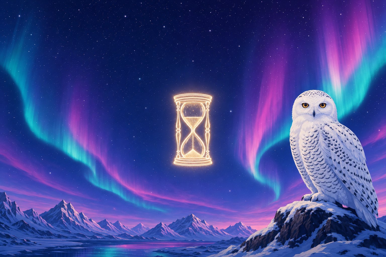 Illustration of a Snowy Owl beside a glowing hourglass icon, representing JackpotCity's long operating history